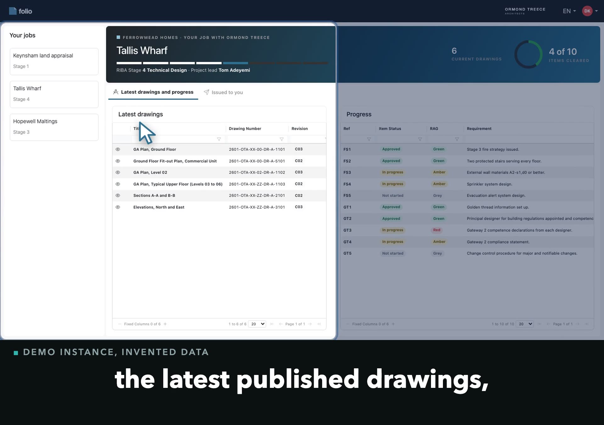 The Folio template: a client's view of their own jobs, drawings and progress